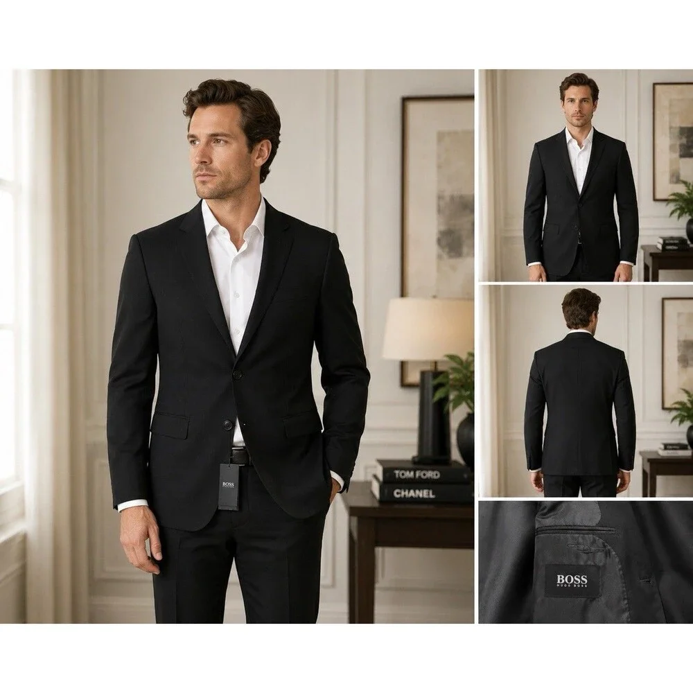 Hugo Boss Men's Huge6/Genius5 Solid Black Slim Fit Suit Size 38 R